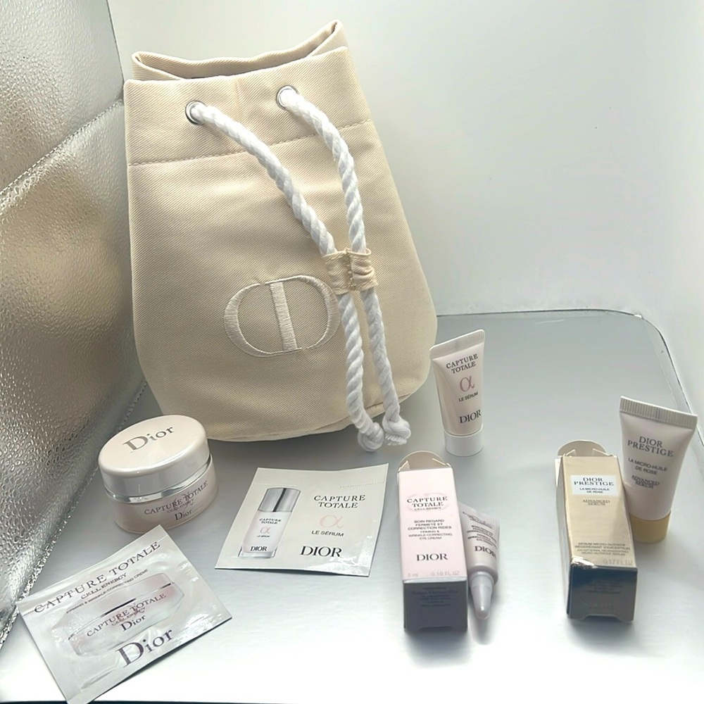 Dior authentic drawstring Bucket Bag bundle 7 items NWOT Pouch CD in front